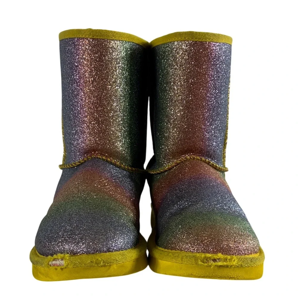 UGG Classic Short Rainbow Glitter Boots Kids Size 1 Yellow 1130784K